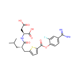 CC(C)C[C@@H](Cc1ccc(C(=O)Oc2ccc(C(=N)N)cc2F)s1)C(=O)N[C@@H](CC(=O)O)C(=O)O ZINC000145928267