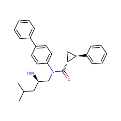 CC(C)C[C@@H](N)CN(C(=O)[C@@H]1C[C@H]1c1ccccc1)c1ccc(-c2ccccc2)cc1 ZINC000299869047