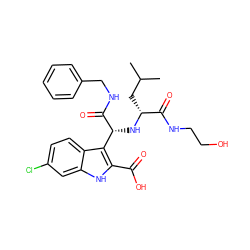 CC(C)C[C@@H](N[C@@H](C(=O)NCc1ccccc1)c1c(C(=O)O)[nH]c2cc(Cl)ccc12)C(=O)NCCO ZINC000113880929