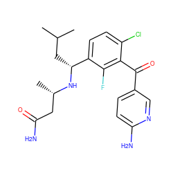 CC(C)C[C@@H](N[C@@H](C)CC(N)=O)c1ccc(Cl)c(C(=O)c2ccc(N)nc2)c1F ZINC000220737473