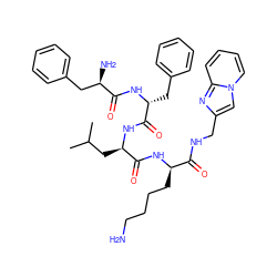 CC(C)C[C@@H](NC(=O)[C@@H](Cc1ccccc1)NC(=O)[C@H](N)Cc1ccccc1)C(=O)N[C@H](CCCCN)C(=O)NCc1cn2ccccc2n1 ZINC000164649469