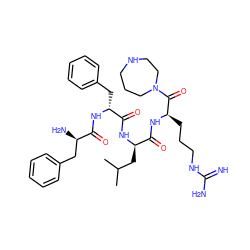 CC(C)C[C@@H](NC(=O)[C@@H](Cc1ccccc1)NC(=O)[C@H](N)Cc1ccccc1)C(=O)N[C@H](CCCNC(=N)N)C(=O)N1CCCNCC1 ZINC000164652355