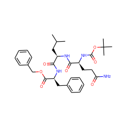 CC(C)C[C@@H](NC(=O)[C@H](CCC(N)=O)NC(=O)OC(C)(C)C)C(=O)N[C@@H](Cc1ccccc1)C(=O)OCc1ccccc1 ZINC000026159176