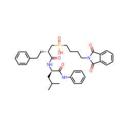 CC(C)C[C@@H](NC(=O)[C@H](CCc1ccccc1)C[P@](=O)(O)CCCCN1C(=O)c2ccccc2C1=O)C(=O)Nc1ccccc1 ZINC000028762448