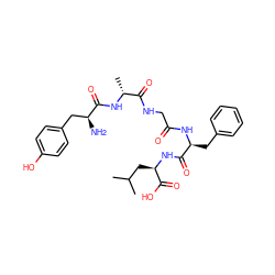 CC(C)C[C@@H](NC(=O)[C@H](Cc1ccccc1)NC(=O)CNC(=O)[C@@H](C)NC(=O)[C@@H](N)Cc1ccc(O)cc1)C(=O)O ZINC000014952092