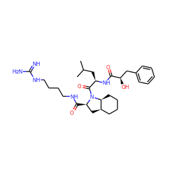 CC(C)C[C@@H](NC(=O)[C@H](O)Cc1ccccc1)C(=O)N1[C@H](C(=O)NCCCCNC(=N)N)C[C@@H]2CCCC[C@@H]21 ZINC000028903337