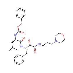 CC(C)C[C@@H](NC(=O)OCc1ccccc1)C(=O)N[C@@H](Cc1ccccc1)C(=O)C(=O)NCCCN1CCOCC1 ZINC000027328446