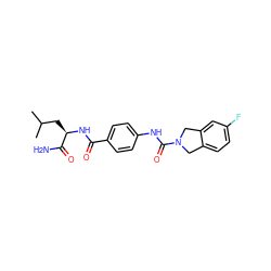 CC(C)C[C@@H](NC(=O)c1ccc(NC(=O)N2Cc3ccc(F)cc3C2)cc1)C(N)=O ZINC000167572826