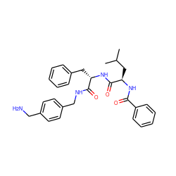 CC(C)C[C@@H](NC(=O)c1ccccc1)C(=O)N[C@@H](Cc1ccccc1)C(=O)NCc1ccc(CN)cc1 ZINC000206300804