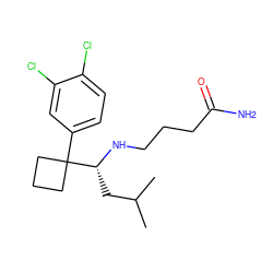 CC(C)C[C@@H](NCCCC(N)=O)C1(c2ccc(Cl)c(Cl)c2)CCC1 ZINC000199950342