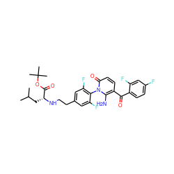 CC(C)C[C@@H](NCCc1cc(F)c(-n2c(N)c(C(=O)c3ccc(F)cc3F)ccc2=O)c(F)c1)C(=O)OC(C)(C)C ZINC000139191205