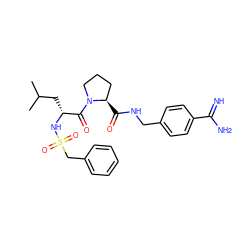 CC(C)C[C@@H](NS(=O)(=O)Cc1ccccc1)C(=O)N1CCC[C@H]1C(=O)NCc1ccc(C(=N)N)cc1 ZINC000072179565