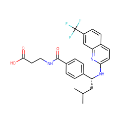 CC(C)C[C@@H](Nc1ccc2ccc(C(F)(F)F)cc2n1)c1ccc(C(=O)NCCC(=O)O)cc1 ZINC000146617134