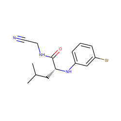 CC(C)C[C@@H](Nc1cccc(Br)c1)C(=O)NCC#N ZINC000028375372