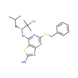 CC(C)C[C@@H](Nc1nc(SCc2ccccc2)nc2nc(N)sc12)C(C)(C)O ZINC000095603824