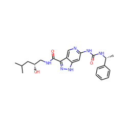 CC(C)C[C@@H](O)CNC(=O)c1n[nH]c2cc(NC(=O)N[C@H](C)c3ccccc3)ncc12 ZINC000261166294