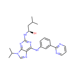 CC(C)C[C@@H](O)Nc1nc(Nc2cccc(-c3ncccn3)c2)c2ncn(C(C)C)c2n1 ZINC000103186694