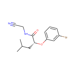 CC(C)C[C@@H](Oc1cccc(Br)c1)C(=O)NCC#N ZINC000028372125