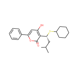 CC(C)C[C@@H](SC1CCCCC1)c1c(O)cc(-c2ccccc2)oc1=O ZINC000013740580