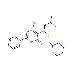 CC(C)C[C@@H](SCC1CCCCC1)c1c(O)cc(-c2ccccc2)oc1=O ZINC000013740588