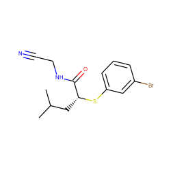 CC(C)C[C@@H](Sc1cccc(Br)c1)C(=O)NCC#N ZINC000028374546