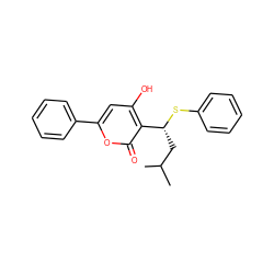 CC(C)C[C@@H](Sc1ccccc1)c1c(O)cc(-c2ccccc2)oc1=O ZINC000009132962