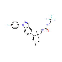 CC(C)C[C@@H](c1ccc2c(cnn2-c2ccc(F)cc2)c1)C(C)(C)CNC(=O)NCC(F)(F)F ZINC000096283848