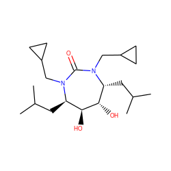 CC(C)C[C@@H]1[C@H](O)[C@@H](O)[C@@H](CC(C)C)N(CC2CC2)C(=O)N1CC1CC1 ZINC000005962804