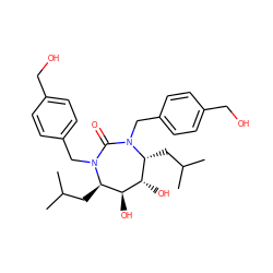 CC(C)C[C@@H]1[C@H](O)[C@@H](O)[C@@H](CC(C)C)N(Cc2ccc(CO)cc2)C(=O)N1Cc1ccc(CO)cc1 ZINC000014945776