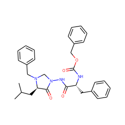 CC(C)C[C@@H]1C(=O)N(NC(=O)[C@@H](Cc2ccccc2)NC(=O)OCc2ccccc2)CN1Cc1ccccc1 ZINC000064553821