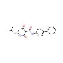 CC(C)C[C@@H]1CC(=O)C(C(=O)Nc2ccc(C3CCCCC3)cc2)C(=O)N1 ZINC000100075862