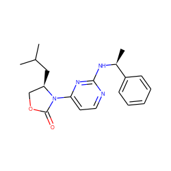 CC(C)C[C@@H]1COC(=O)N1c1ccnc(N[C@@H](C)c2ccccc2)n1 ZINC000142050558