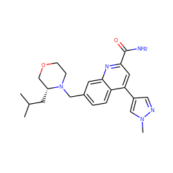 CC(C)C[C@@H]1COCCN1Cc1ccc2c(-c3cnn(C)c3)cc(C(N)=O)nc2c1 ZINC000205640083