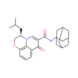 CC(C)C[C@@H]1COc2cccc3c(=O)c(C(=O)NC45CC6CC(CC(C6)C4)C5)cn1c23 ZINC000095552156