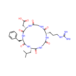 CC(C)C[C@@H]1NC(=O)[C@@H](Cc2ccccc2)NC(=O)[C@H](CC(=O)O)NC(=O)CNC(=O)[C@H](CCCNC(=N)N)NC(=O)CNC1=O ZINC000003943738
