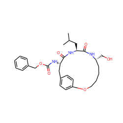 CC(C)C[C@@H]1NC(=O)[C@@H](NC(=O)OCc2ccccc2)Cc2ccc(cc2)OCCCC[C@@H](CO)NC1=O ZINC000059183298