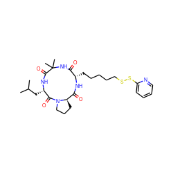 CC(C)C[C@@H]1NC(=O)C(C)(C)NC(=O)[C@H](CCCCCSSc2ccccn2)NC(=O)[C@H]2CCCN2C1=O ZINC000028975743