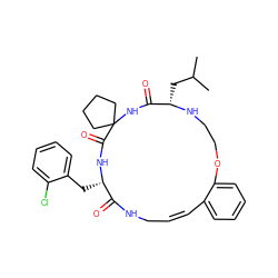 CC(C)C[C@@H]1NCCOc2ccccc2/C=C\CNC(=O)[C@H](Cc2ccccc2Cl)NC(=O)C2(CCCC2)NC1=O ZINC001772647138