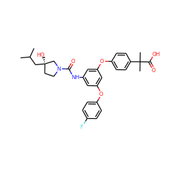 CC(C)C[C@]1(O)CCN(C(=O)Nc2cc(Oc3ccc(F)cc3)cc(Oc3ccc(C(C)(C)C(=O)O)cc3)c2)C1 ZINC000224433705