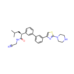 CC(C)C[C@H](C(=O)NCC#N)c1cccc(-c2cccc(-c3csc(N4CCNCC4)n3)c2)c1 ZINC000001908114