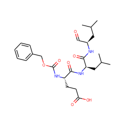 CC(C)C[C@H](C=O)NC(=O)[C@@H](CC(C)C)NC(=O)[C@H](CCC(=O)O)NC(=O)OCc1ccccc1 ZINC000027627598