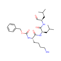 CC(C)C[C@H](C=O)NC(=O)[C@@H](CC(C)C)NC(=O)[C@H](CCCCN)NC(=O)OCc1ccccc1 ZINC000027620731