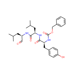 CC(C)C[C@H](C=O)NC(=O)[C@@H](CC(C)C)NC(=O)[C@H](Cc1ccc(O)cc1)NC(=O)OCc1ccccc1 ZINC000027627486