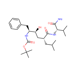 CC(C)C[C@H](C[C@H](O)[C@H](Cc1ccccc1)NC(=O)OC(C)(C)C)C(=O)N[C@H](C(N)=O)C(C)C ZINC000013584824