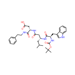 CC(C)C[C@H](CC(=O)N[C@@H](CC(=O)O)C(=O)NCCc1ccccc1)NC(=O)[C@@H](Cc1c[nH]c2ccccc12)NC(=O)OC(C)(C)C ZINC000027562706