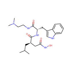 CC(C)C[C@H](CC(=O)NO)C(=O)N[C@@H](Cc1c[nH]c2ccccc12)C(=O)NCCN(C)C ZINC000027086499