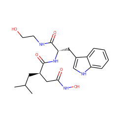 CC(C)C[C@H](CC(=O)NO)C(=O)N[C@@H](Cc1c[nH]c2ccccc12)C(=O)NCCO ZINC000003780021