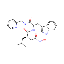 CC(C)C[C@H](CC(=O)NO)C(=O)N[C@@H](Cc1c[nH]c2ccccc12)C(=O)NCc1ccccn1 ZINC000013776905