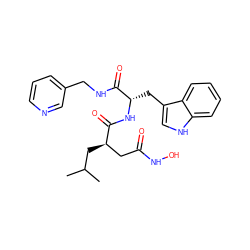 CC(C)C[C@H](CC(=O)NO)C(=O)N[C@@H](Cc1c[nH]c2ccccc12)C(=O)NCc1cccnc1 ZINC000013776902