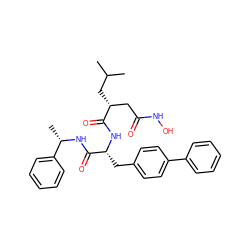 CC(C)C[C@H](CC(=O)NO)C(=O)N[C@H](Cc1ccc(-c2ccccc2)cc1)C(=O)N[C@@H](C)c1ccccc1 ZINC000026293061